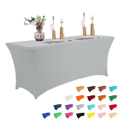 8FT Table Cloth for Rectangular Spandex Grey Table Cover