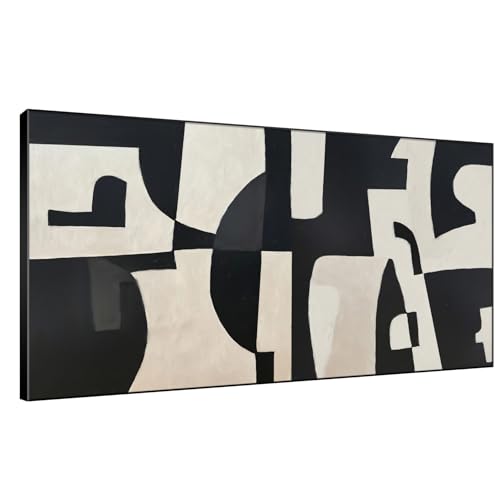24"x46" Extra Large Framed Wall Art Black and White Abstract Geometric Design
