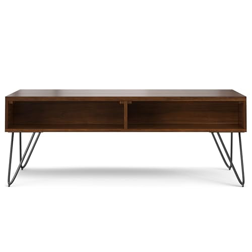 Hunter 48" Wide Walnut Veneer and Metal Coffee Table in Brown