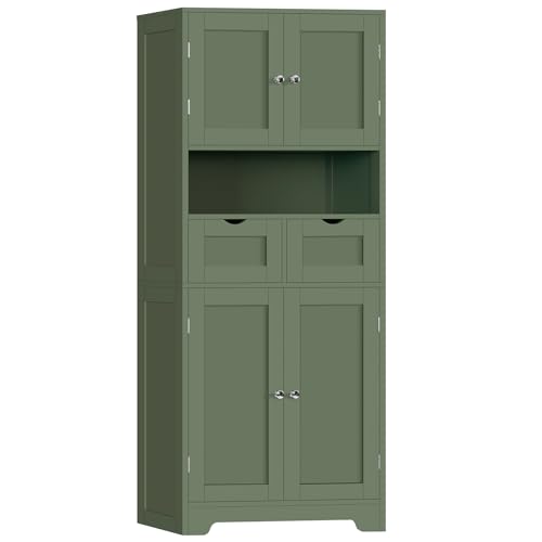 58" H Tall Bathroom Storage Cabinet with 2 Drawers & 2 Adjustable Shelves