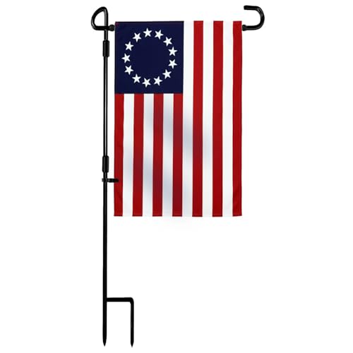 Garden Flag Stand with Betsy Ross Flag Garden Flags 12 x 18 Inch Metal 13 Star American Yard Flag Holder Pole Stake Small Flag Stands with Clips and Stopper