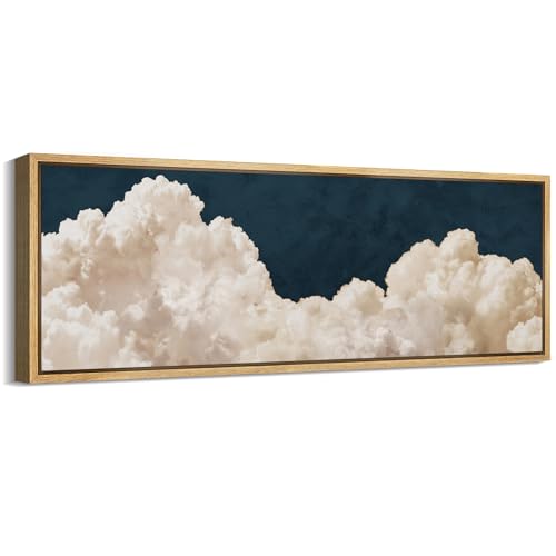 Large Framed Canvas Print Wall Art Cumulus Clouds Panoramic Dramatic Skyline Illustrations Antique Retro Fine Art Illustrations Decorative Colorful for Bedroom