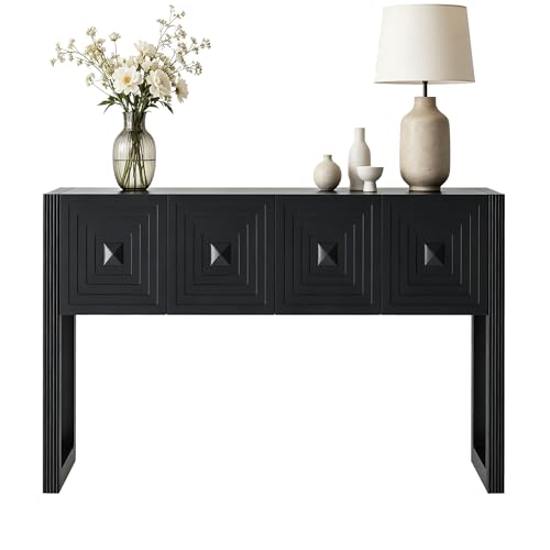 55" Carved Console Table with 3 Soft