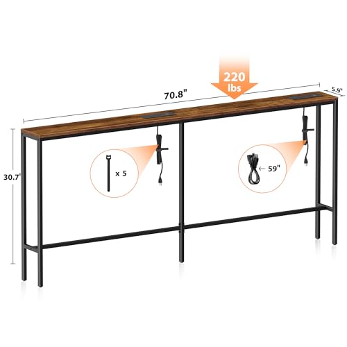 71'' Behind Couch Table with 2 Outlets