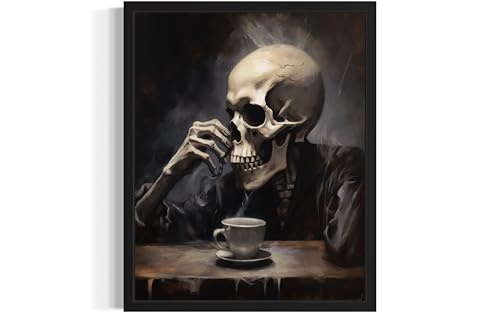 Skull Drinking Coffee Poster Art Print
