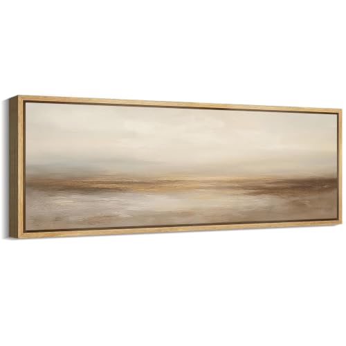 Large Framed Canvas Print Wall Art Neutral Beige Horizon Abstract Modern Landscape Illustrations Decorative Colorful for Bedroom