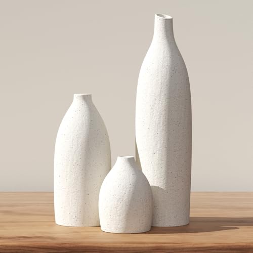 Matte Clay Flower Vase Set of 3 Minimalist Nordic Modern Decorative Ceramic Vases for Home Table Decor (3 Count)