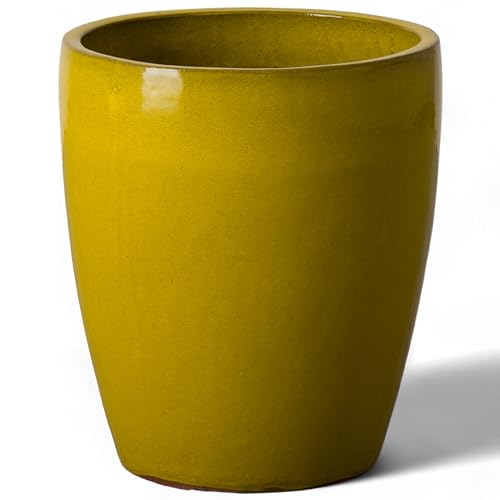 Bullet 14 in. Mustard Yellow Ceramic Round Planter
