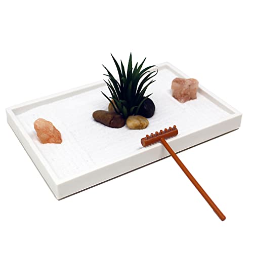 Mini Zen Garden Kit for Desk with White Sand