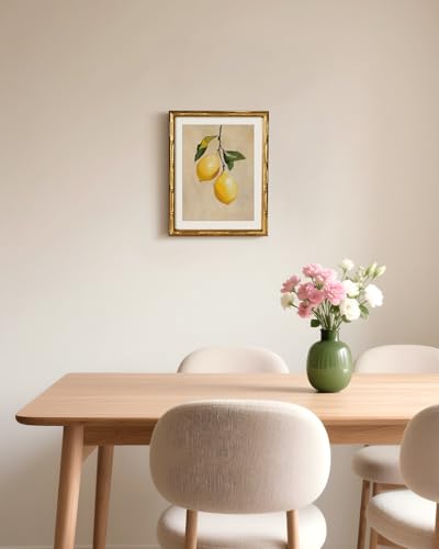 Gold Bamboo Framed Vintage Lemon Wall Art Botanical Artwork 11x14In