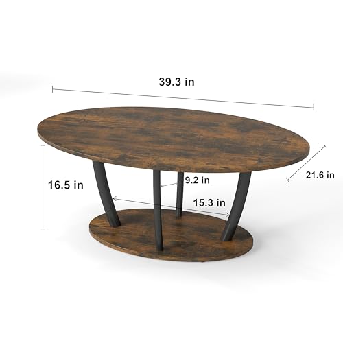 Rustic Small Oval Coffee Table for Living Room