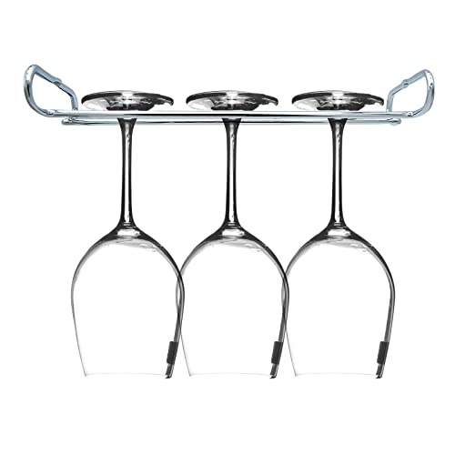 10 Inch Wine Glass Rack Under Cabinet Shelf Stemware Storage Hanging Hanger Organizer Glasses Holder with Drying Under Counter Metal for Kitchen and Bar Set of 2 Silver (2 Count)