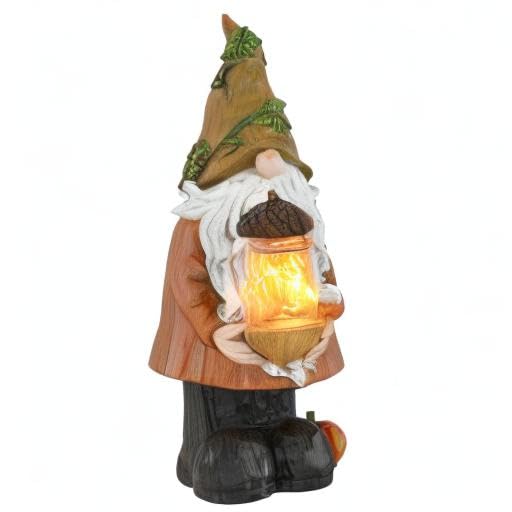 Fall Decor Lighted Gnome with LED Acorn Jar