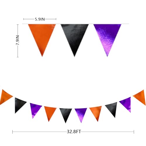 Black Orange Purple Halloween Party Decorations Metallic Fabric Triangle Pennant Banner Flag Bunting Garland for Birthday Baby Shower Bachelorette Trick or Treat Halloween Holiday Party Supplies (36 Count)