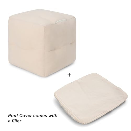 Pouf Ottoman with Filler Textured Storage Cube Bean Bag Pouffe Footrest for Living Room
