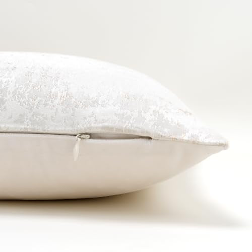 Cream Champagne Metallic Jacquard Pillow Covers 18x18 Pack of 2 Velvet Back Modern Glam Sofa Decor (2 Count)