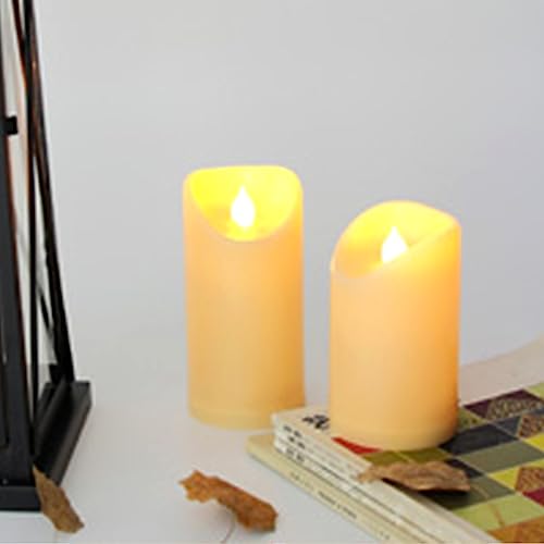 Waterproof Outdoor Battery Operated Flameless Candles with Auto Timer Flickering Plastic Resin Electric LED Pillar Lights for Lantern Patio Garden Wedding Party Decorations 3x5 Inches Ivory 2 Pack (2 Count)