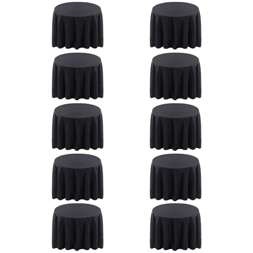 10 Pack 120 Inch Black Tablecloths for Round Tables (10 Count)
