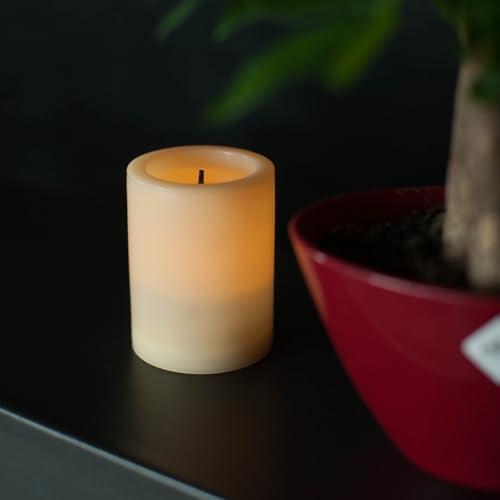 Outdoor Battery Operated Flameless LED Pillar Candle with Timer 3inx4in