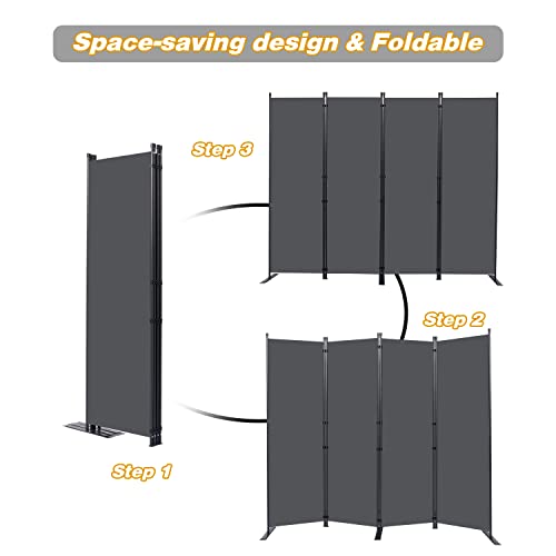 Room Divider 4 Panel Folding Privacy Screens with Wider Feet