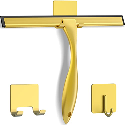 All Purpose Stainless Steel Shower Squeegee for Shower Doors with 2 Adhesive Hooks