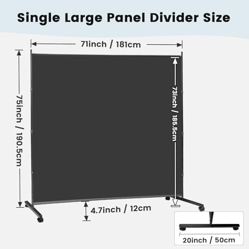 Large Single Panel Room Divider 71”W x 75”H Rolling Privacy Screen