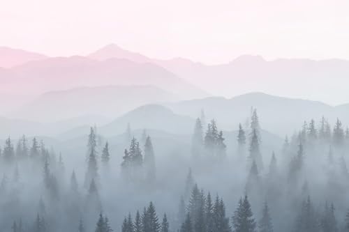 Misty Forest Mountains Nature Wallpaper for Interior Wall Decoration