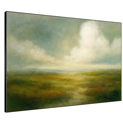 46"x60" Extra Large Framed Wall Art Soft Pastel Hills Dreamy Landscape Illustration for Home Living Room Bedroom Decor