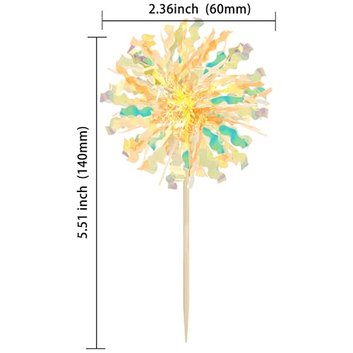 30Pcs Foil Firework Cupcake Toppers Sparkle Tinsel Drink Birthday Cake Decorations Cocktail Food Fruit Toothpick for New Years Wedding Birthday Party Decorations Yellow (30 Count)