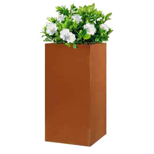 Corten Steel Tall Planter Box 14"x14"x30" Rusted Metal Spliced Planter