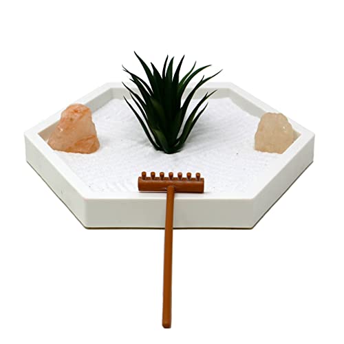 Mini Zen Garden Kit for Desk with White Sand