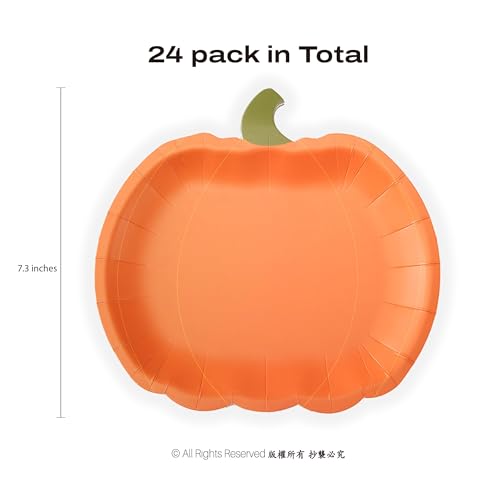 Pumpkin Party Plates Fall Paper Plates Disposable Dessert Shaped Tableware for Halloween Birthday Baby Shower Halloween Classroom Autumn Harvest Thanksgiving Party Favor Decorations 24pcs (24 Count)