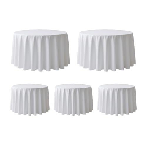 5 Pack 132 Inch White Tablecloths for Round Tables (5 Count)