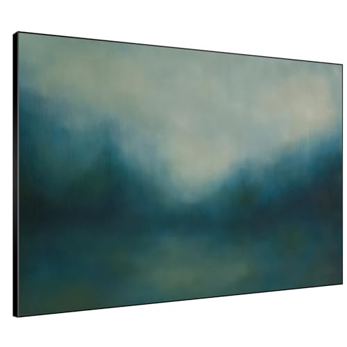 36"x46" Extra Large Framed Wall Art Misty Blue Landscape Abstract Ocean and Sky Illustration for Home Living Room Bedroom Decor