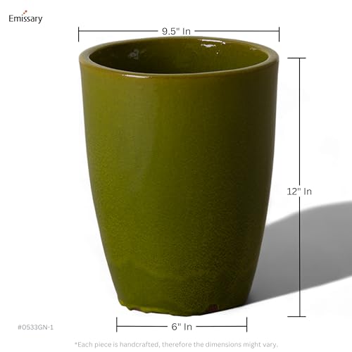 Emissary Bullet 9.5 in. Green Ceramic Round Planter