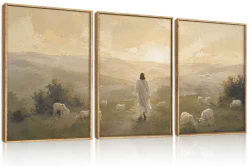 Vintage Jesus Lamb Framed Canvas Wall Art