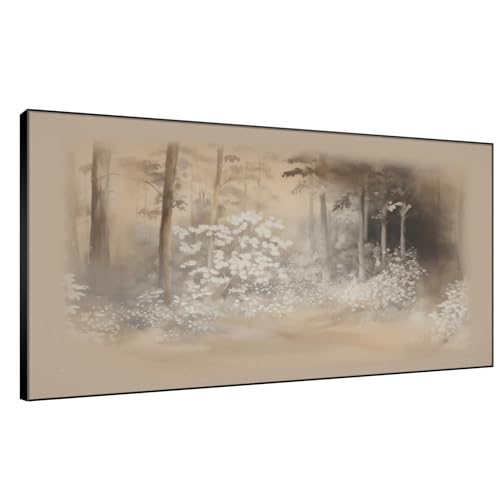 24"x46" Extra Large Framed Wall Art Misty Forest in Sepia Tones