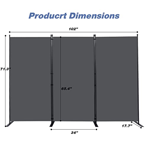 Room Divider 3 Panel Folding Privacy Screens with Wider Feet