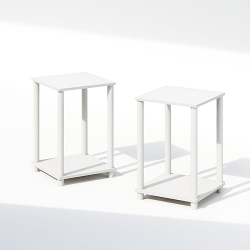 Turn-N-Tube Set of 2, Book Shelf, Stackable Bookshelf, Bookcase with Easy Assembly, 13.4 x 13.4 x 20, for Living Room, Bedroom, Home Office, White/White