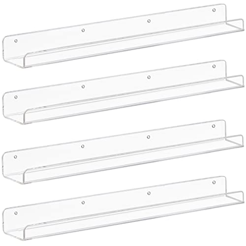 Clear Acrylic Floating Shelves 24 inch Wall Ledge Shelf Bookshelf 4 Pack (4 Count)