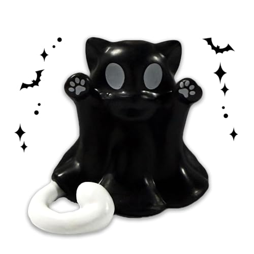 Halloween Ghost Figurine Resin Cute Spooky Sculpture Halloween Table Ornament Decorations Small Mini Black Ghost Cat Figurines for Home Office Holiday Table Desk Display Ornaments