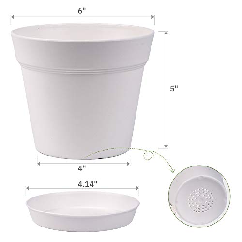 6 Inch Plastic Plant Pots with Drainage Holes and Trays (15 Count)