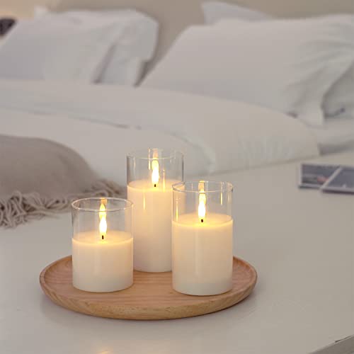White Glass Flameless LED Candles Battery Operated with Remote Timer (3 Count)