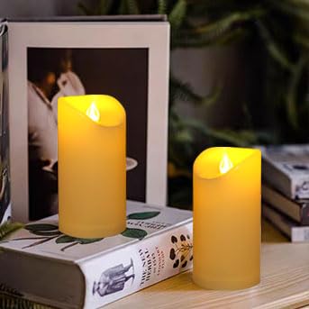 Outdoor Battery Operated Flameless Candles with Remote Timer D3”xH6” 2 PCS (2 Count)