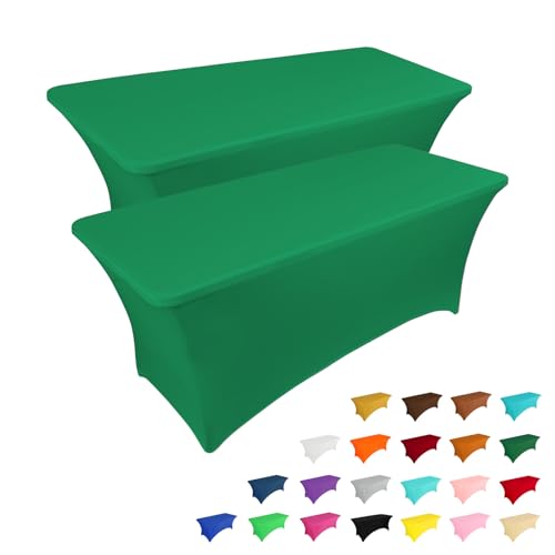 2 Pack 6FT Table Cloth for Rectangular Spandex Emerald Green Cover (2 Count)