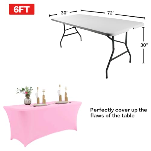 2 Pack 8FT Table Cloth for Rectangular Spandex Pink Table Cover (2 Count)