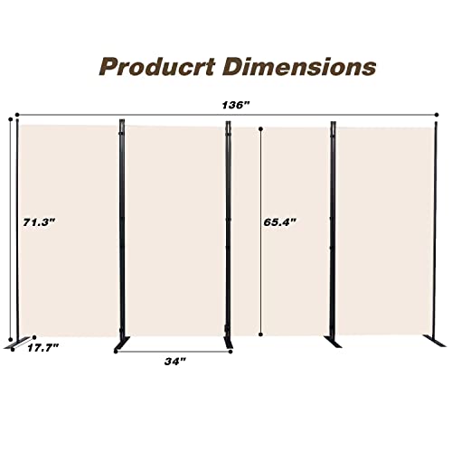 Room Divider 4 Panel Folding Privacy Screens with Wider Feet