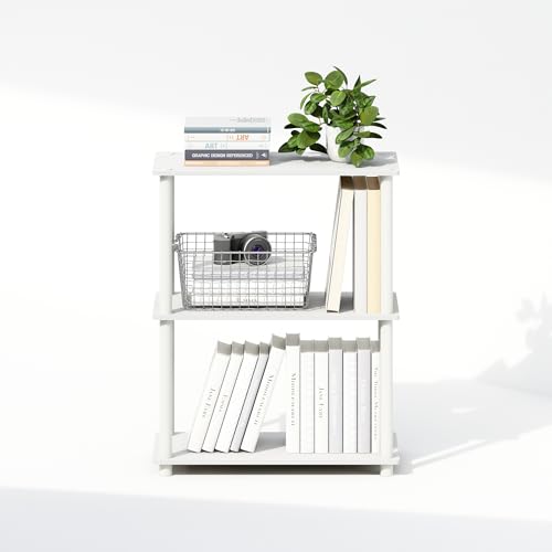 Turn-N-Tube Book Shelf, 3-Tier Bookshelf, Bookcase with Multipurpose Compact Display Rack, 11.6 x 23.6 x 29.6, for Living Room, Bedroom, Home Office, White/White
