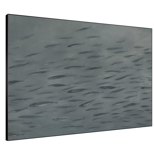 46"x60" Extra Large Framed Wall Art Gray School of Fish Minimalist Ocean