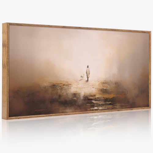 Jesus Good Shepherd Lost Sheep Framed Canvas Wall Art 40x20 Inch